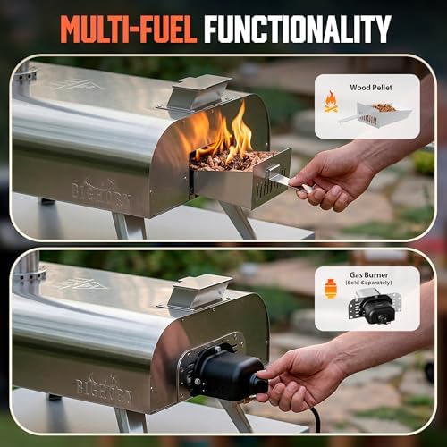 BIG HORN OUTDOORS 16" Multi-Fuel Outdoor Pizza Oven – 2-in-1 Wood-Fired & Gas Compatible (Burners Sold Separately), 1112°F Outdoor Stainless Pizza Cooker, Portable for Party Usage, Sliver - Image 2