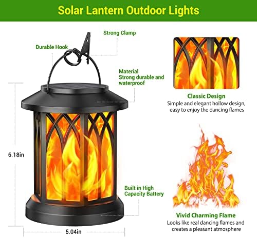 KOOPER Hanging Solar Lights Lantern Outdoor, Flickering Flames Solar Outdoor Lights, Solar Lanterns Outdoor Waterproof with Bigger Panel, Lanterns Decorative Outdoor for Yard Garden Decor, 2 Pack - Image 6