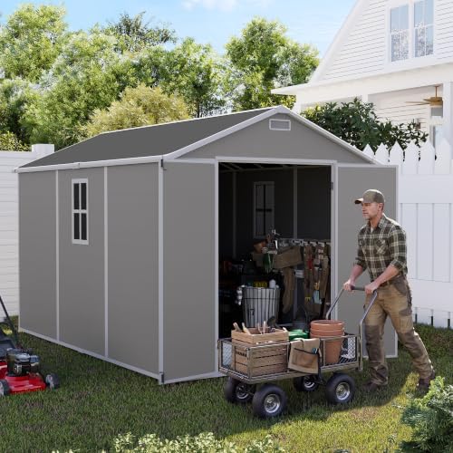 UDPATIO Resin Storage Shed 7.5x12FT, Outdoor Plastic Garden Shed,Grey White by UDPATIO