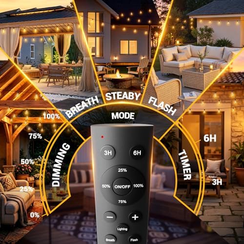 30FT Outdoor String Lights with Remote, Waterproof Patio Lights with 10+1 Shatterproof LED Bulbs,Dimmable Hanging Decor for Backyard Garden Porch Bistro, Timer & 3 Modes,2700K Warm White - Image 2