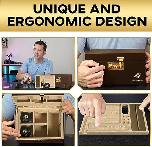 HOVANZO Premium Large Bamboo Storage Box with Organizer Tray - Storage Wood Box and Accessories - Decorative Box with Combination Lock - Large Wooden Container - Box Kit with Glass Jars - Image 5