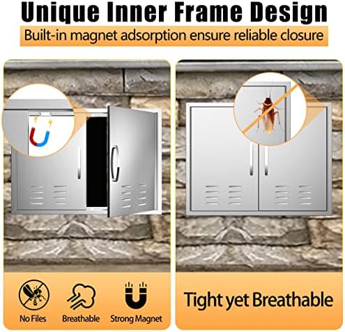 Outdoor Kitchen Double Doors 42''W X 21''H with Vents Stainless Steel BBQ Access Door, Flush Mount for Outdoor Kitchen and BBQ Island - Image 5