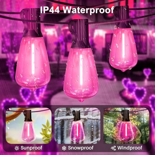 LAMPHOME 4-Pack 26Ft ST38 Outdoor String Lights, Pink LED Shatterproof Patio Lights with 12+1 Edison Bulbs for Valentine's Day, Christmas, Bistro, Wedding & Party Decor - Image 4