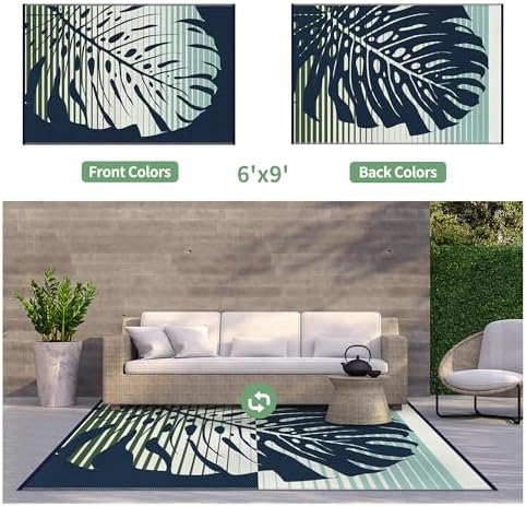 GENIMO Outdoor Rug, Waterproof Plastic Rugs for Patio, 6'x9' Sea Green - Image 2