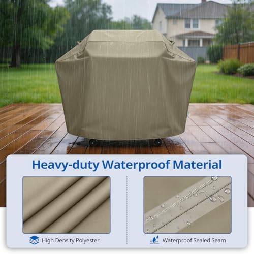 SunPatio 65 Inch Grill Cover for Outdoor Grill Heavy Duty Waterproof, Taupe - Image 3
