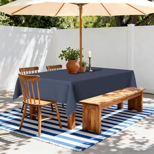 LVTXIII Outdoor Tablecloth with Umbrella Hole and Zipper, 60 x 84 Inch Water-Repellent Patio Table Cloth, Rectangle Table Covers for Backyard Garden, Navy Textured - Image 2