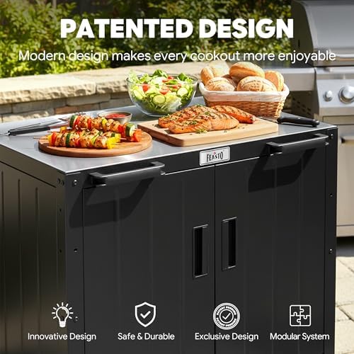 Feasto Outdoor Grill Cart with Storage Cabinet & Protective Cover - Image 5