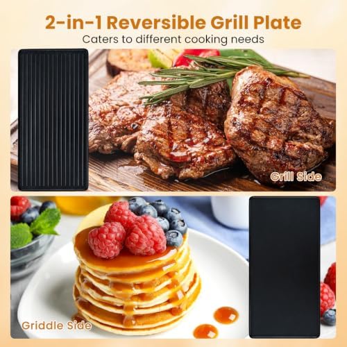 COSTWAY Raclette Grill for 8, 2-in-1 Table Grill, 1400W Electric Grill - Image 3