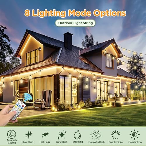 Solar String Lights Outdoor Waterproof with Remote & Timer, LED Shatterproof ST38 Bulbs, USB & Solar Powered Patio Lights for Backyard, Porch, Garden, Wedding, Christmas Decor (25FT) - Image 2