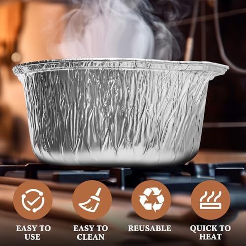 Ziliny 24 Pcs Disposable Aluminum Pot with Lid Round Foil Pans Disposable Cookware Food Container for Vacation Trips Camping Baking Heating Cooking (74.4 oz) - Image 4