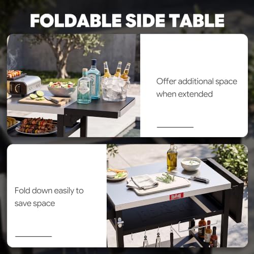 Feasto Grill Cart, 40x26 Inch Outdoor BBQ Cart with Foldable Side Shelf - Image 5
