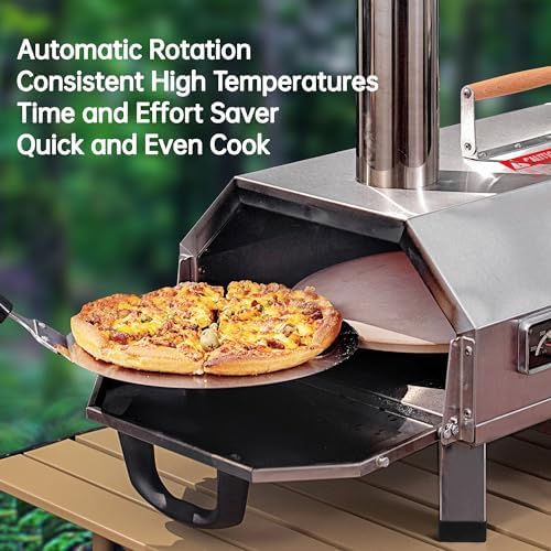 Stainless Steel Pizza Oven Outdoor 12" Automatic Rotatable Pizza Ovens,Portable Wood Fired Pizza Oven Pizza Maker with Timer, Built-in Thermometer,Pizza Cutter & Carry Bag - Image 2