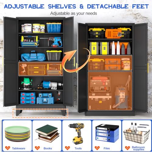 GAIOUS 79'' Tall Metal Garage Storage Cabinet, Home Office Cabinet Black - Image 3