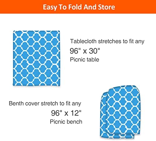 8ft 96in Picnic Table and Bench Cover, 3 Pack, Blue-White Moroccan - Image 5