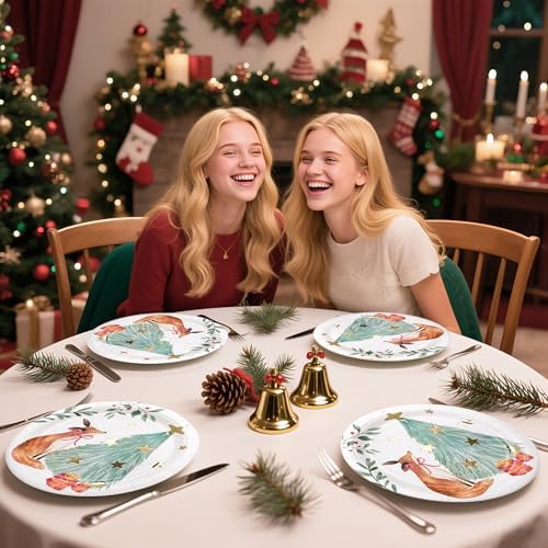 WRAPAHOLIC 25Pcs Christmas Paper Plates - 9 Inch Gold Foil Forest Fox Disposable Plates Decorative Dinner Plates for Christmas Party Tableware Supplies Table Decor - Image 7