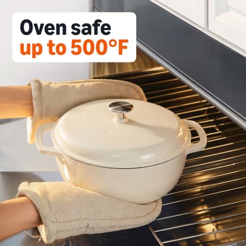Amazon Basics Enameled Cast Iron Dutch Oven Pot With Lid, 7.3-Quart, Round, Dual Handles, Heavy-Duty, Oven Safe for Stews, Roasting & Baking, White - Image 3