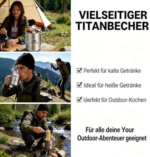 THTYBROS Titanium Cup Ultralight Camping Mug with Foldable Handle & Lid, Pure Titanium Cookware for Outdoor Hiking, Backpacking, Picnic, and Campfire - Image 6