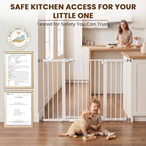 Mumeasy 36" Extra Tall Baby Gate for Stairs, 29.7-54.2" Wide Dog Gate for Doorways, Walk Thru Pet Safety Gate for Indoor, Pressure Mounted with Auto Close, Easy Install No Drill for Toddlers, White - Image 6
