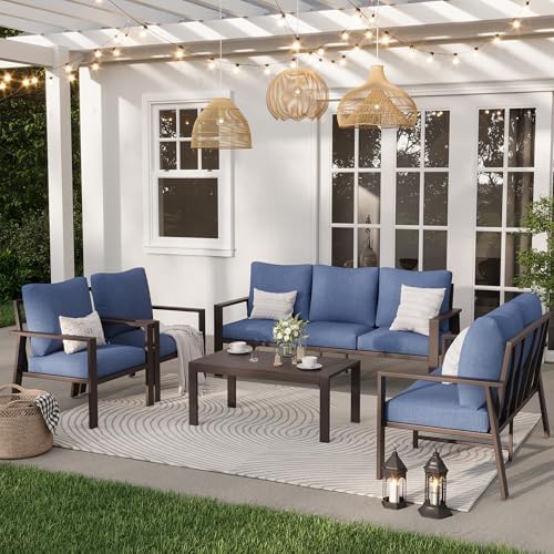Aluminum Patio Furniture Set 5 Pieces Modern Patio Conversation Sets for Porch, Deck, Garden, 7-Seat Outdoor Furniture Metal Sofa Set with 4" Water-Resistant Cushion & Coffee Table,Navy - Image 3
