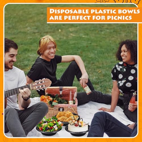 100 Pack 16oz Black Disposable Plastic Bowls Dessert, Ice Cream, Salad, Soup Serving Cups for Party, Picnic, Food Snacks (Black) - Image 6
