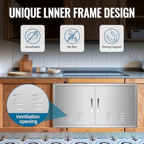 Outdoor Kitchen Doors with Vents - 42W x 21H Inch - 304 Stainless Steel BBQ Double Access Door with Detachable Handles for Outdoor Grill Cabinet,BBQ Island - Image 4