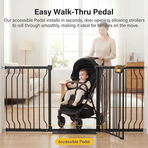 66.9-71.6 Inch Extra Wide Baby Gate with Door for Stairs Doorways - Image 4