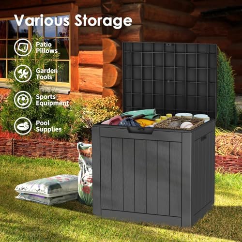 Outdoor Storage Box, 35 Gallon Waterproof Deck Box, Quick Snap-Lock Resin Cabinet for Seat Pillows, Patio Blankets, Lockable End Table Beverage Stand, Apartment Deck, Black - Image 3