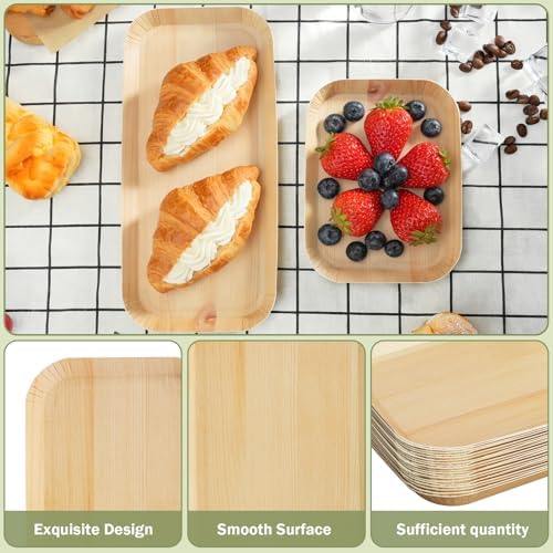50 Pcs Wood Grain Paper Plates, 6.5 x 5 Inch Rectangle Plates, Disposable Rustic Party Plate for Woodland Baby Shower, Camp Fire, Camping, Lumberjack Birthday Party Supplies (S) - Image 3