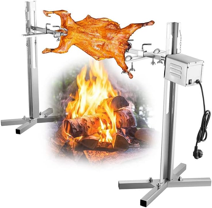 DNYSYSJ 53" Electric BBQ Rotisserie Grill Kit,Stainless Steel Pig Roaster Rotisserie,Pig Spit Hog Lamb Roast BBQ Picnic Outdoor Cooker Grill 25W Motor,5 Gears Adjustable Height,88LBS Capacity by DNYSYSJ
