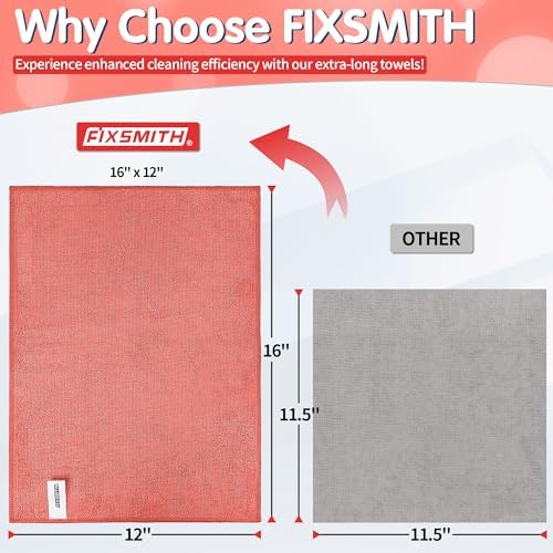 FIXSMITH Red Microfiber Cleaning Cloth -Pack of 12, Highly Absorbent Cleaning Rags, 16"X12" All Purpose Cleaning Towels for Housekeeping, Kitchen, Car, Lint Free and Reusable Microfiber Towels - Image 3