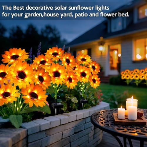 Solar Sunflower Lights Outdoor Garden Decor, 4 Pack Solar Flowers Lights with 24 Sunflowers, Waterproof Fall Decor Stake Decorative Light Auto ON/Off for Garden Yard Patio, Gift for Women - Image 5