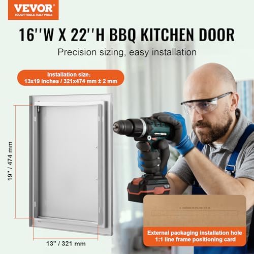 VEVOR Outdoor BBQ Access Door, 16W x 22H Inch, Stainless Steel Flush Mount, Vertical Door with Handle for Grilling Station - Image 2