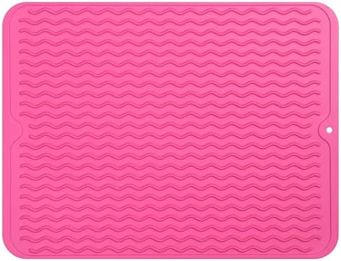 MicoYang Silicone Dish Drying Mat — Quick-Dry Ridges Counter & Sink Pad, Heat-Resistant Trivet to 450°F, Non-Slip & Dishwasher Safe, Roll-Up Storage, 18 Colors & 9 Sizes (Rose, 16"×12") by MicoYang