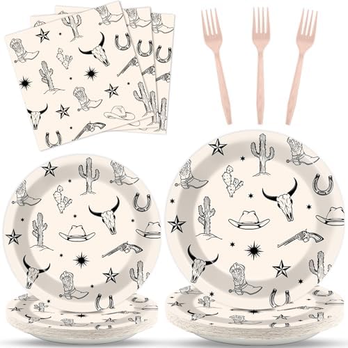 96PCS Western Cowboy Party Paper Plates and Napkins Set for Rodeo Party Cake Dessert Plates Disposable Decor Supplies Wild West Bachelorette Tableware for Kids Birthday Gatherings Decorations by Oitnlaughter