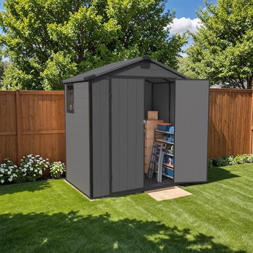 Patiowell 6X4 FT Plastic Outdoor Storage Shed with Floor, Resin Garden Shed - Image 7