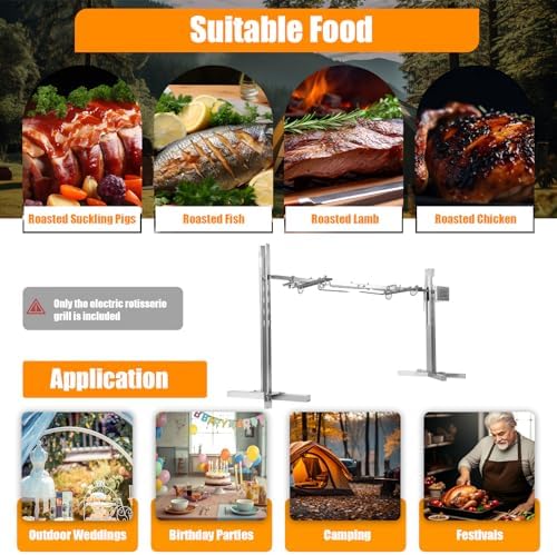 53" Rotisserie Grill Kit, 110V 25W 88.18LBS Load Capacity Electric BBQ Rotisserie Grill Kit Stainless Steel Rotisserie Grill Height Adjustable Tripod Rotisserie Stand w/Motor for Camping - Image 3
