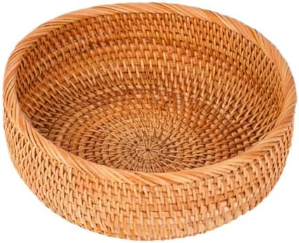 Handwoven Rattan round Basket for Fruit Snack Storage Organizer by OSALADI