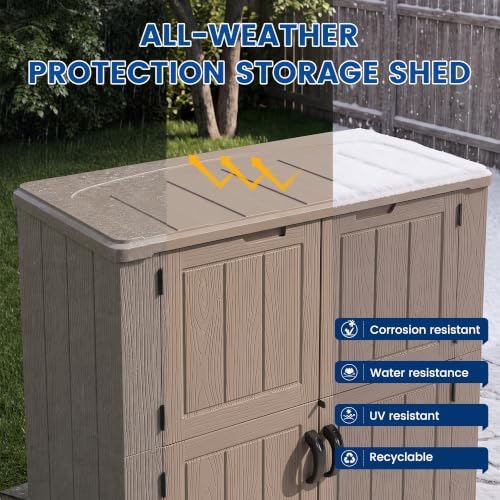 UPPATIO 61 Cu.Ft Outdoor Storage Shed,Vertical Resin Sheds with Shelf,Brown - Image 6