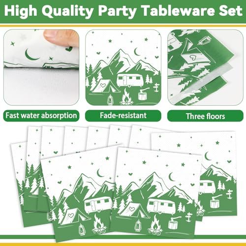 100 PCS Camp Bachelorette Party Supplies Tableware Set Mountain Camp Bachelorette Party Decorations Favors Paper Plates Napkins Forks for Girls Bridal Shower Wedding Engagement Serves 25 Guests - Image 3