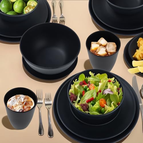 Wrova Wheat straw dinnerware sets of 40-10 inches plates,9 inches plates,6inches snack plate,26oz bowls,12oz cups - Unbreakable plates and bowls sets microwave safe and dishwasher safe. Black - Image 5