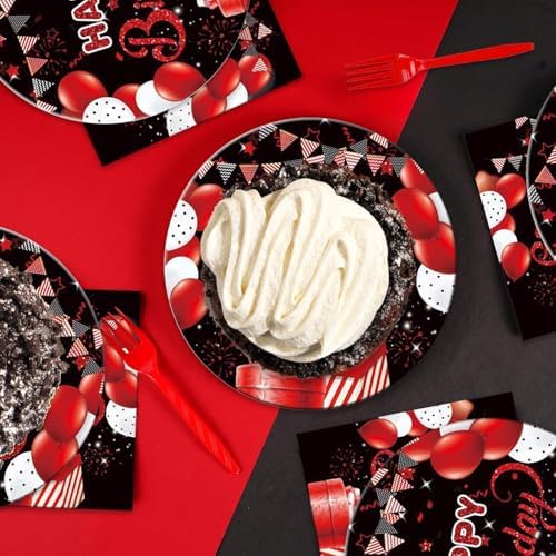 48pcs Red Black Party Decoration Set,16 Dessert plate,16 Napkin And 16 Fork,Disposable tableware for 16 persons,Used for Red and Black Party Supplies - Image 6