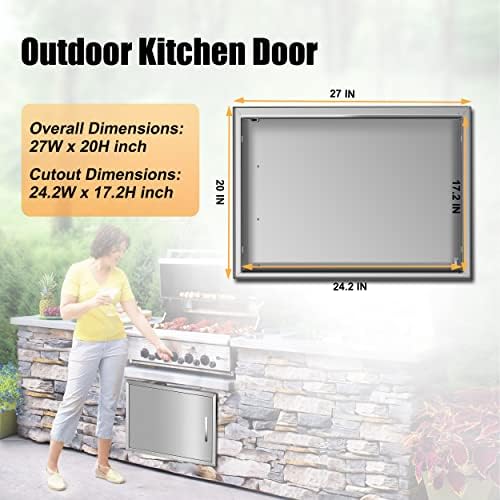 Outdoor Kitchen Doors 27W x 20H Inch, Single BBQ Access Door 304 Stainless Steel for Outdoor Kitchen Cabinet Grill Station or BBQ Island - Image 2