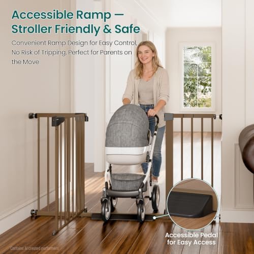 Cumbor 30-54" Extra Wide Baby Gate, Dual Lock & Auto Close Dog Gate Brown - Image 5