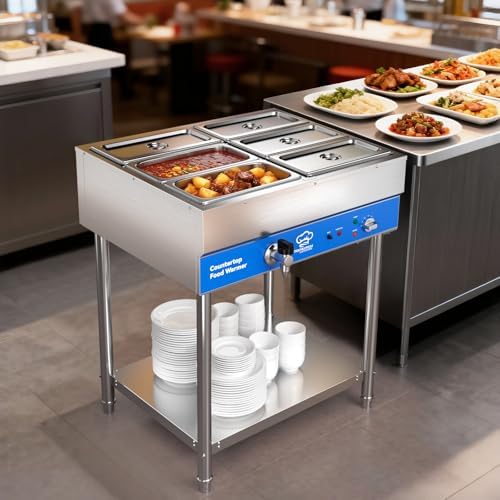 TOPKITCH ETL Listed 6-Pan Commercial Food Warmer, Electric Steam Table, 120V 1700W Stainless Steel Buffet Catering Food Warmer with Undershelf and Workspace, for Restaurant. - Image 6