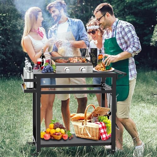32" Double-Shelf Grill Table, Movable Grill Cart for Ninja - Image 6