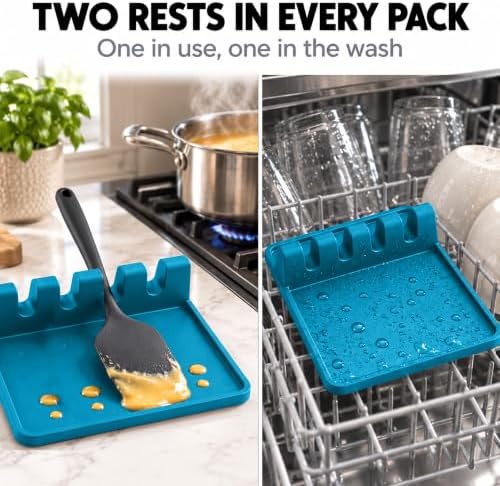 2 Pack Light Blue Silicone Spoon Rest for Stove Top Kitchen Spoon Holder Set - Image 5