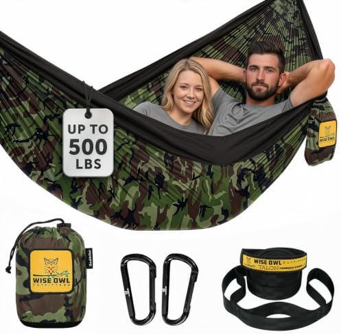 Wise Owl Outfitters Camping Hammock – 500lbs Portable Hammock with Tree Straps - Travel, Backpacking, Hiking, Outdoors Camping Gear - Double by WiseOwlOutfitters
