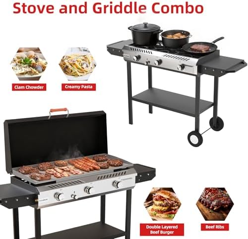 2-in-1 Propane Stove & Griddle Combo, 225,000 BTUs, Steel Cooking Surface - Image 3
