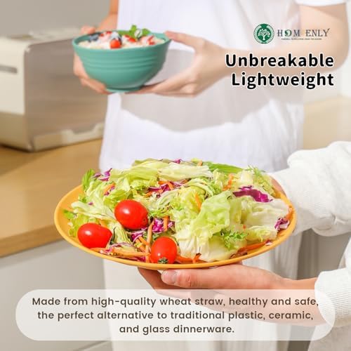 Homienly Unbreakable Wheat Straw Dinnerware Set - Plastic Plates and Bowls Sets Alternative, 24-Piece Dishes Set for Apartment, RV, Party, Microwave and Dishwasher Safe Plates, Bowls, Cups(Multi) - Image 5
