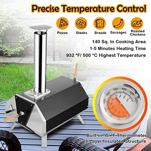 COSTWAY Outdoor Pizza Oven, with 12” Pizza Stone, Wood Fired Pizza Maker - Image 3